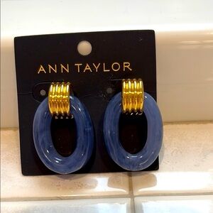 Ann Taylor Gold and Blue Oval Drop Earrings